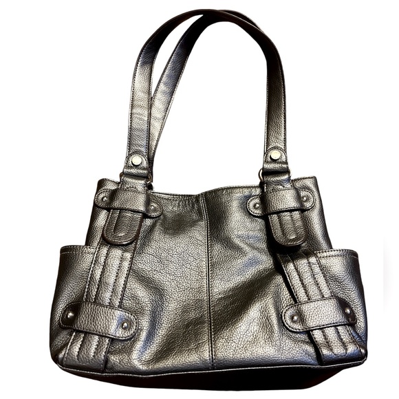 Tignanello Handbags - Tignanello shoulder bag pebbled leather gray metallic quiet luxury